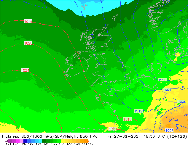 Schichtdicke 850-1000 hPa UK-Global Fr 27.09.2024 18 UTC