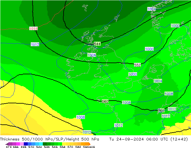 Thck 500-1000hPa UK-Global Ter 24.09.2024 06 UTC