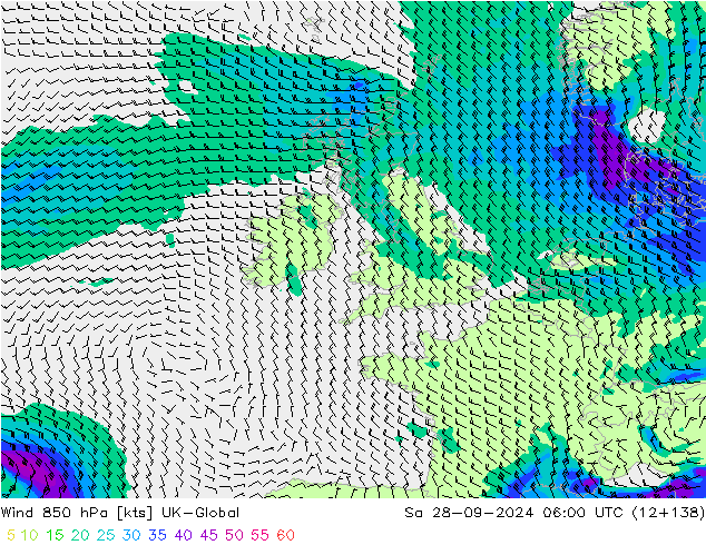 Viento 850 hPa UK-Global sáb 28.09.2024 06 UTC