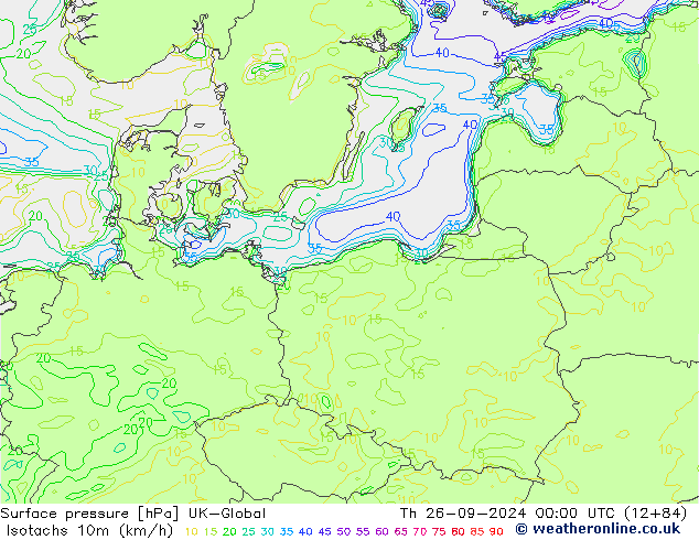 Isotachs (kph) UK-Global  26.09.2024 00 UTC