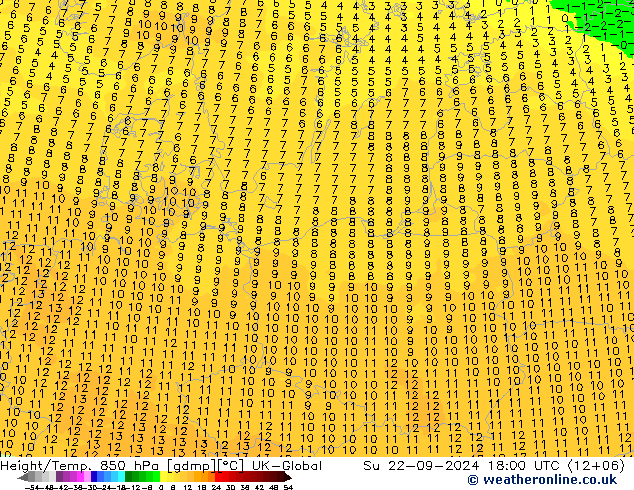 Height/Temp. 850 hPa UK-Global dom 22.09.2024 18 UTC