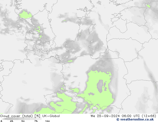 Cloud cover (total) UK-Global We 25.09.2024 06 UTC