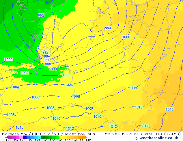 Thck 850-1000 hPa UK-Global We 25.09.2024 03 UTC