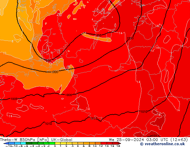 Theta-W 850hPa UK-Global We 25.09.2024 03 UTC