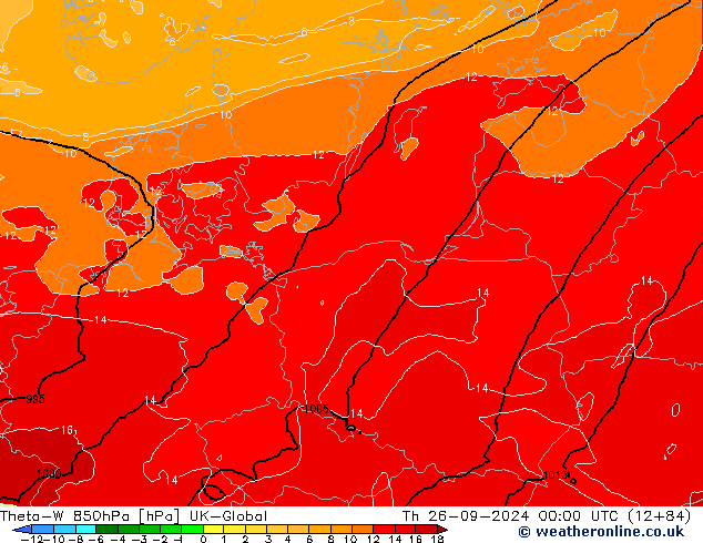 Theta-W 850гПа UK-Global чт 26.09.2024 00 UTC