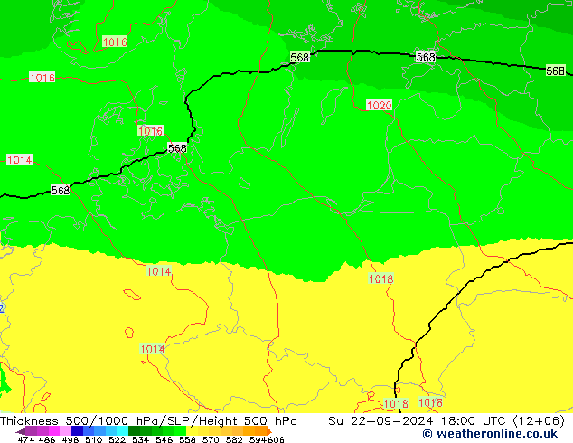 Thck 500-1000hPa UK-Global nie. 22.09.2024 18 UTC