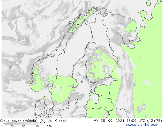 Cloud cover (middle) UK-Global We 25.09.2024 18 UTC