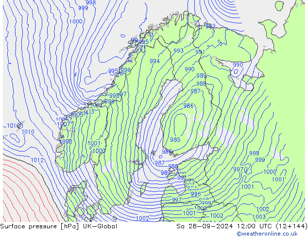 Surface pressure UK-Global Sa 28.09.2024 12 UTC