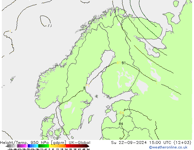 Hoogte/Temp. 950 hPa UK-Global zo 22.09.2024 15 UTC