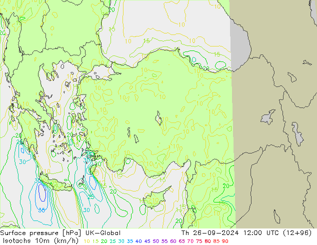 Eşrüzgar Hızları (km/sa) UK-Global Per 26.09.2024 12 UTC