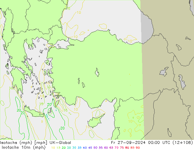 Isotachen (mph) UK-Global Fr 27.09.2024 00 UTC