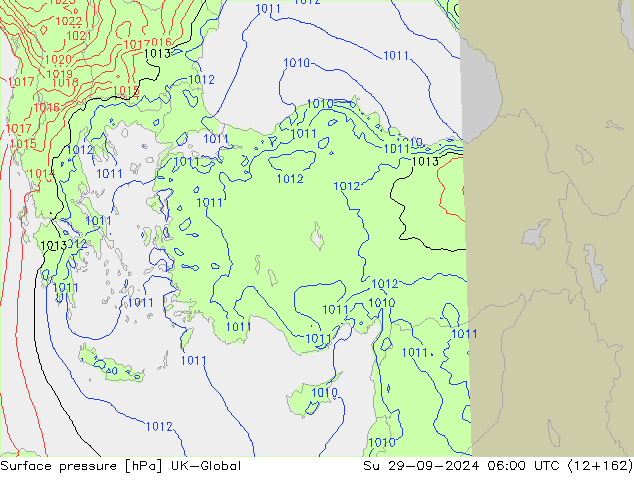 Surface pressure UK-Global Su 29.09.2024 06 UTC