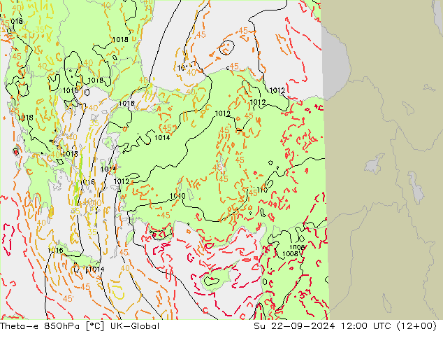 Theta-e 850hPa UK-Global Dom 22.09.2024 12 UTC