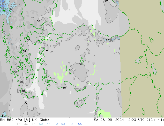 RH 850 hPa UK-Global Sa 28.09.2024 12 UTC