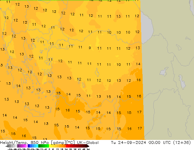 Height/Temp. 850 hPa UK-Global Tu 24.09.2024 00 UTC