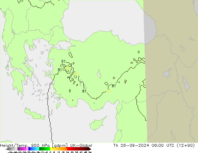 Height/Temp. 950 hPa UK-Global Th 26.09.2024 06 UTC