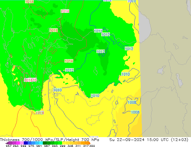 Thck 700-1000 hPa UK-Global Su 22.09.2024 15 UTC