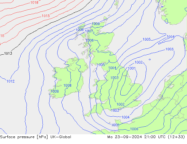 Surface pressure UK-Global Mo 23.09.2024 21 UTC