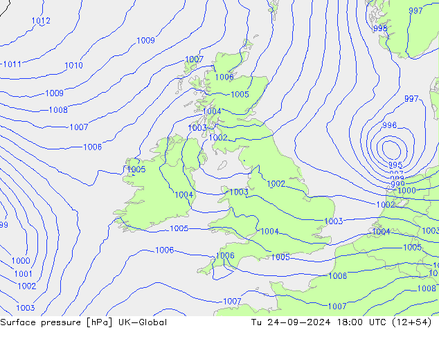 Surface pressure UK-Global Tu 24.09.2024 18 UTC