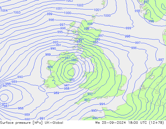 Surface pressure UK-Global We 25.09.2024 18 UTC