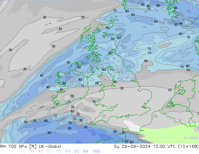 Humidité rel. 700 hPa UK-Global dim 29.09.2024 12 UTC