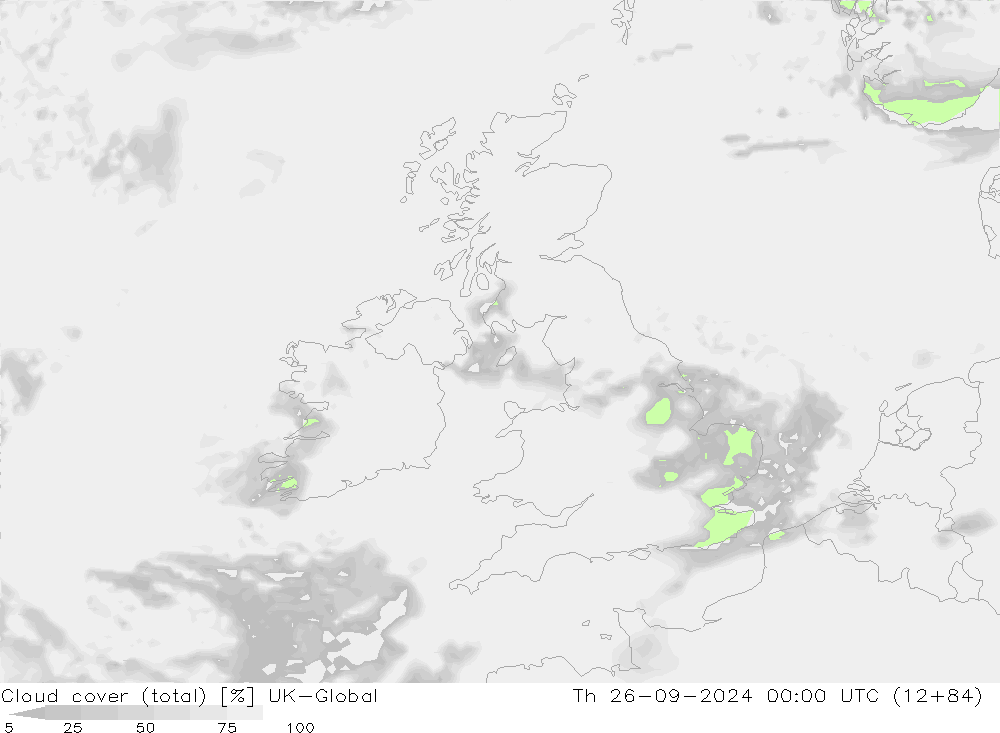 Bewolking (Totaal) UK-Global do 26.09.2024 00 UTC