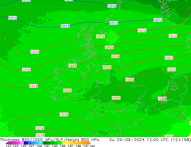 Thck 850-1000 гПа UK-Global Вс 29.09.2024 12 UTC