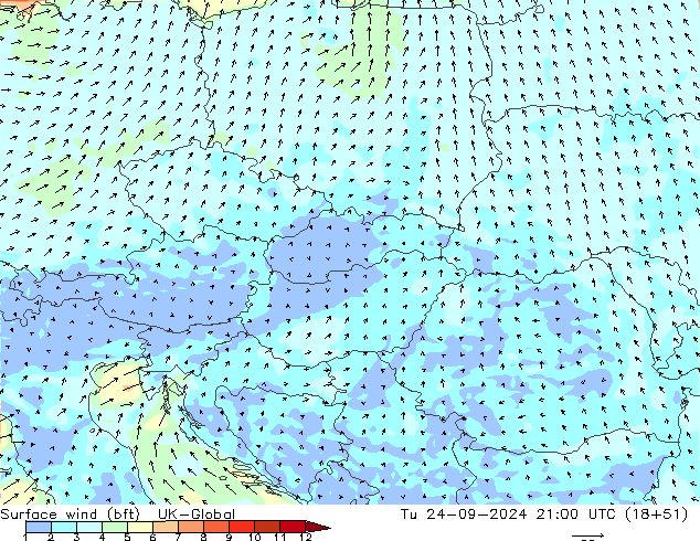Rüzgar 10 m (bft) UK-Global Sa 24.09.2024 21 UTC