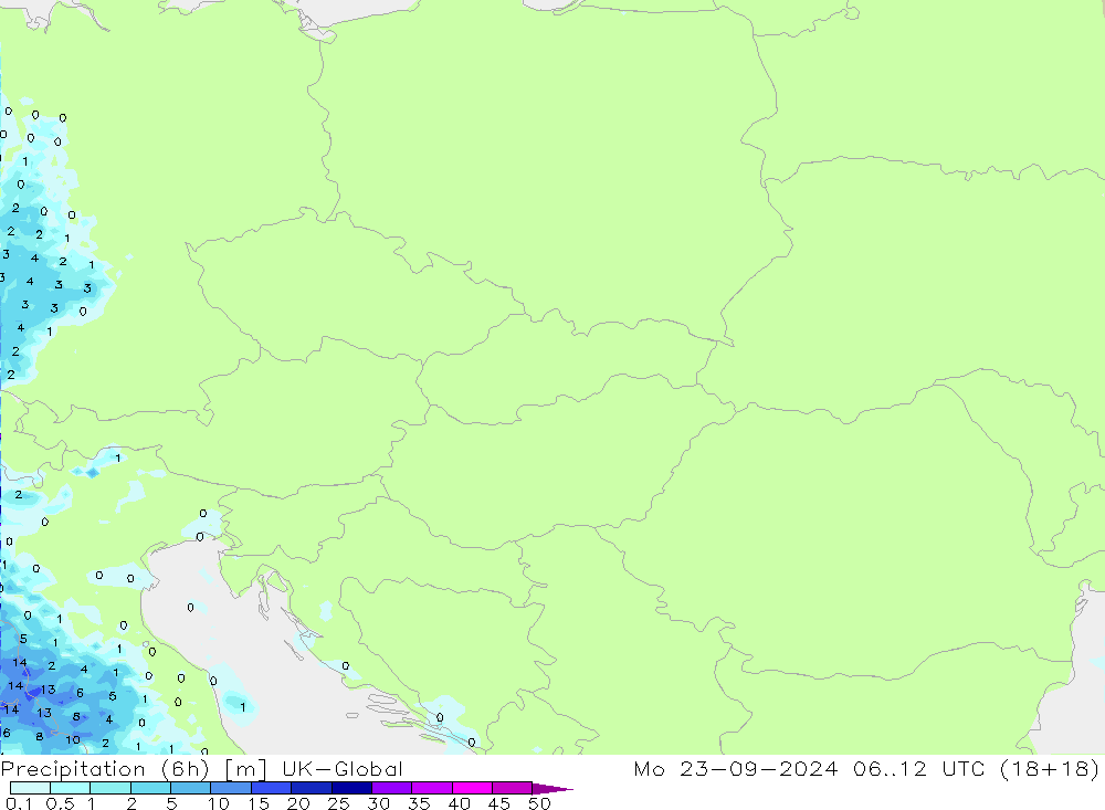 Précipitation (6h) UK-Global lun 23.09.2024 12 UTC