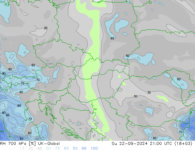 RH 700 hPa UK-Global Su 22.09.2024 21 UTC