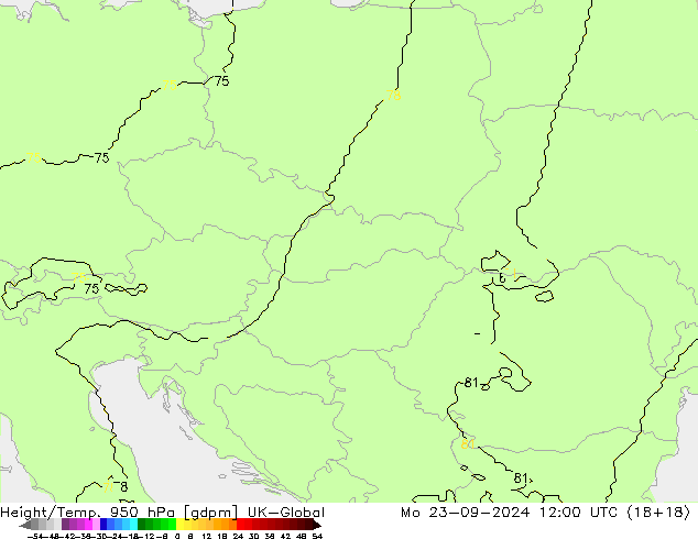 Géop./Temp. 950 hPa UK-Global lun 23.09.2024 12 UTC