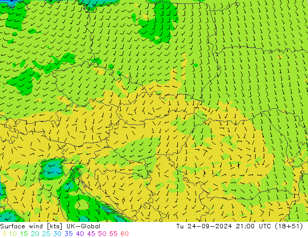 Wind 10 m UK-Global di 24.09.2024 21 UTC