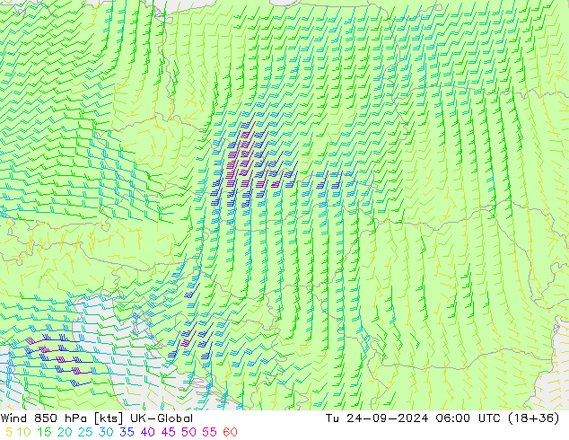 Rüzgar 850 hPa UK-Global Sa 24.09.2024 06 UTC