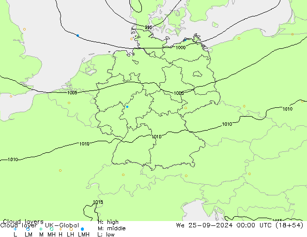 Cloud layer UK-Global Çar 25.09.2024 00 UTC