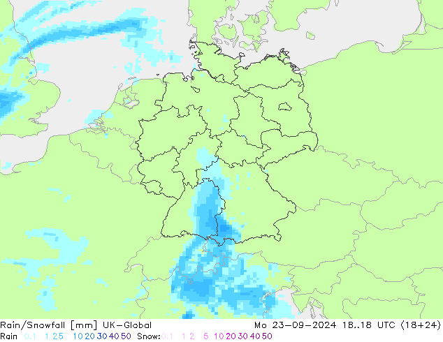 Regen/Sneeuwval UK-Global ma 23.09.2024 18 UTC