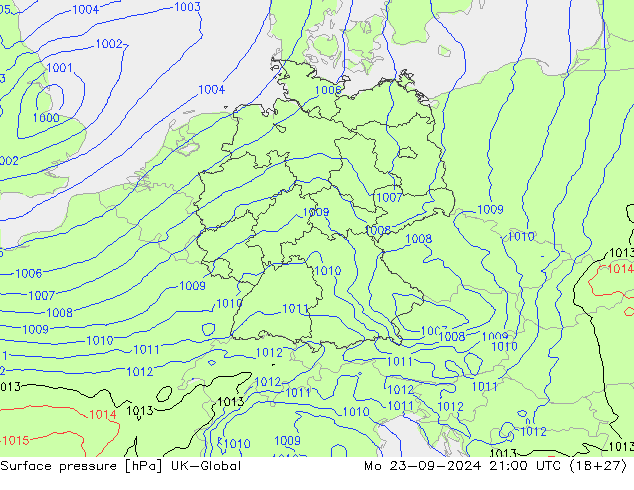 Surface pressure UK-Global Mo 23.09.2024 21 UTC