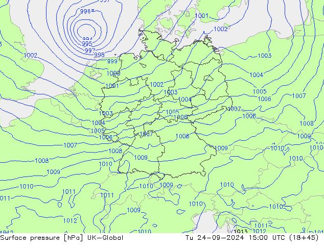 Surface pressure UK-Global Tu 24.09.2024 15 UTC