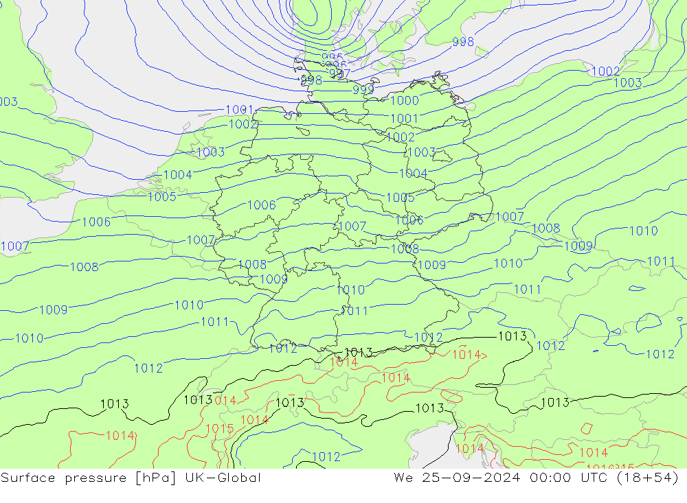 pressão do solo UK-Global Qua 25.09.2024 00 UTC