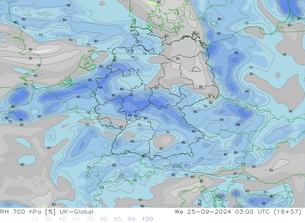 700 hPa Nispi Nem UK-Global Çar 25.09.2024 03 UTC