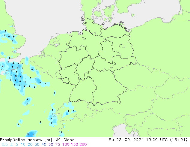 Precipitation accum. UK-Global  22.09.2024 19 UTC