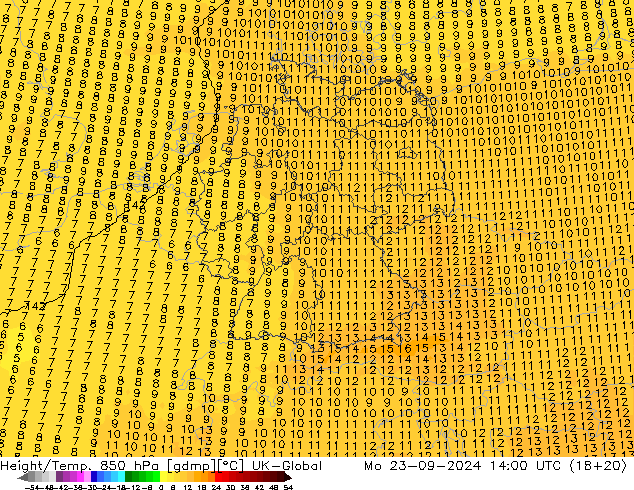 Height/Temp. 850 hPa UK-Global  23.09.2024 14 UTC