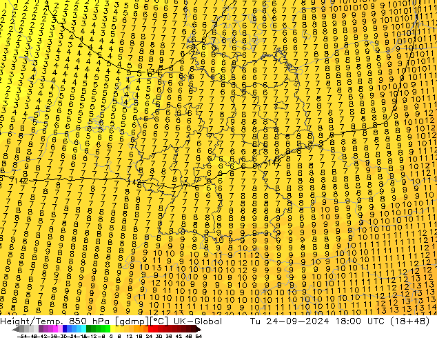 Height/Temp. 850 hPa UK-Global  24.09.2024 18 UTC