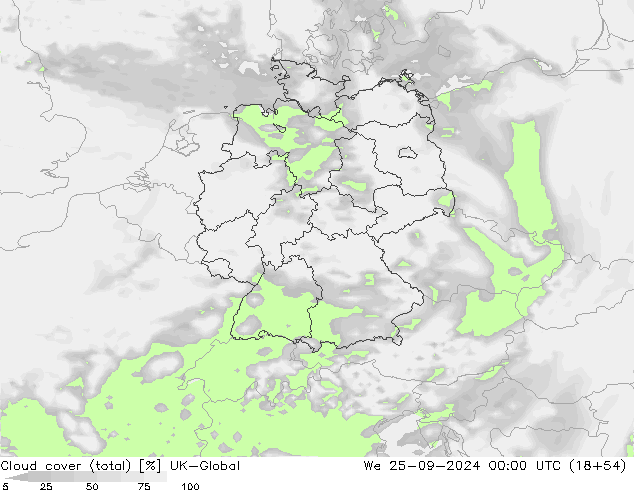 Cloud cover (total) UK-Global We 25.09.2024 00 UTC