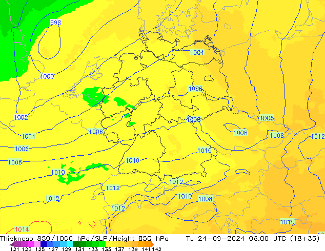 Espesor 850-1000 hPa UK-Global mar 24.09.2024 06 UTC