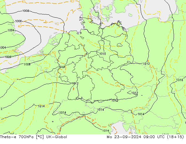 Theta-e 700hPa UK-Global Po 23.09.2024 09 UTC