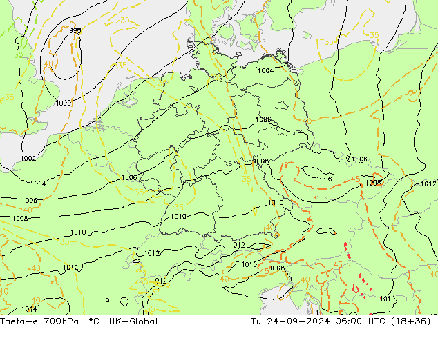 Theta-e 700hPa UK-Global wto. 24.09.2024 06 UTC