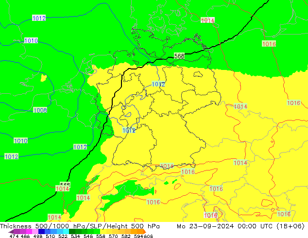 Thck 500-1000hPa UK-Global pon. 23.09.2024 00 UTC