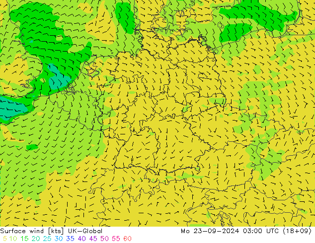 Surface wind UK-Global Mo 23.09.2024 03 UTC