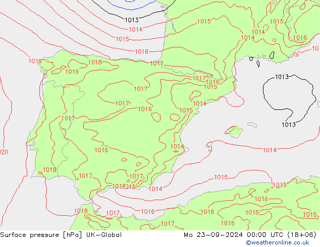 Surface pressure UK-Global Mo 23.09.2024 00 UTC