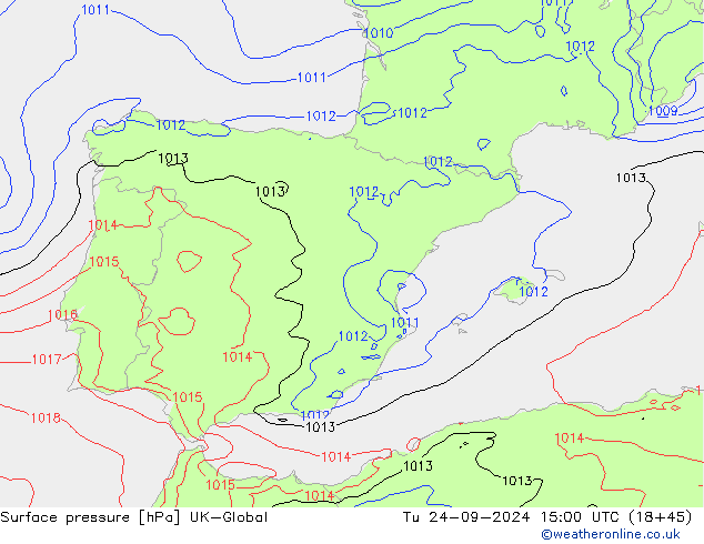 приземное давление UK-Global вт 24.09.2024 15 UTC